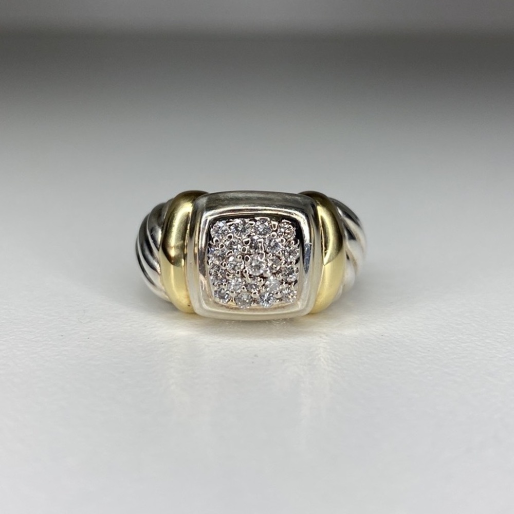 David Yurman Sterling & 18k Gold Pave Diamond Ring - Picture 11 of 11